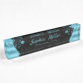 Porte-nom Pour Bureau Fleurs Delicates Bleues