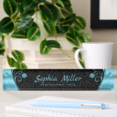 Porte-nom Pour Bureau Fleurs Delicates Bleues