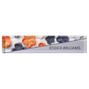 Porte-nom Pour Bureau Fleurs en tissu cousu à la main printemps orange b