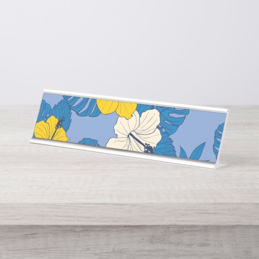 Porte-nom Pour Bureau Fleurs et feuilles d'hibiscus (Devant)
