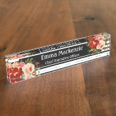 Porte-nom Pour Bureau Fleurs florales Noir et Blanc (Taille)