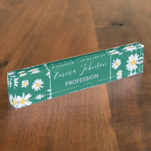 Porte-nom Pour Bureau Fleurs marguerites blanches de classe design botan