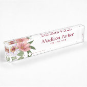 Porte-nom Pour Bureau Fleurs rose et blanc
