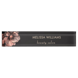 Porte-nom Pour Bureau Fleurs roses brillantes noires