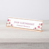 Porte-nom Pour Bureau Fleurs roses Texte Bourgogne (Devant)