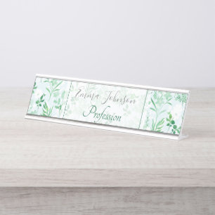 Porte-nom Pour Bureau Fleurs vertes Peinture Botanique
