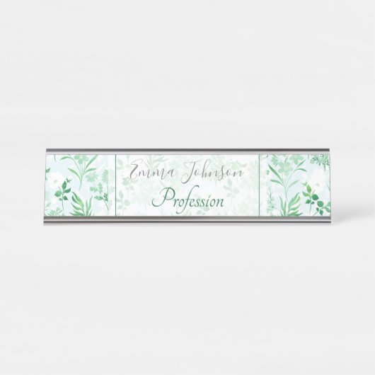 Porte-nom Pour Bureau Fleurs vertes Peinture Botanique (Devant)