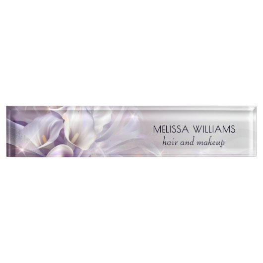 Porte-nom Pour Bureau Fleurs Violettes Luxe (Devant)