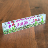 Porte-nom Pour Bureau Fleurs Whimsical personnalisées et papillons (Taille)