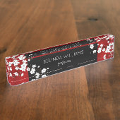 Porte-nom Pour Bureau Floral blanc cerisier Fleur rouge noir Salon (Taille)