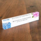 Porte-nom Pour Bureau Floral bleu de rose élégant d'aquarelle (Taille)