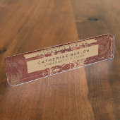 Porte-nom Pour Bureau Floral d'antiquité de Bourgogne d'or (Taille)