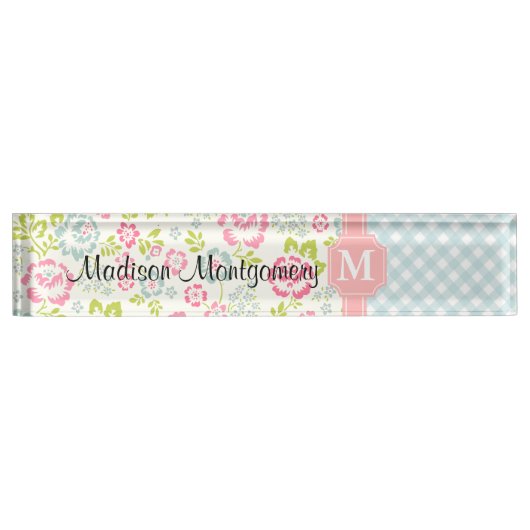 Porte-nom Pour Bureau Floral Girly de pays personnalisé (Devant)