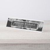 Porte-nom Pour Bureau Floral noir et blanc (Devant)
