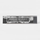 Porte-nom Pour Bureau Floral noir et blanc (Devant)