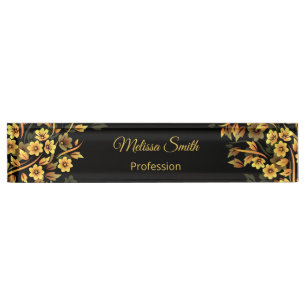 Porte-nom Pour Bureau Floral Noir Et Or