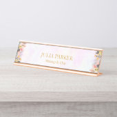 Porte-nom Pour Bureau Floral rose d'or (Devant)