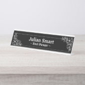 Porte-nom Pour Bureau Flore blanche avec cadre (Devant)