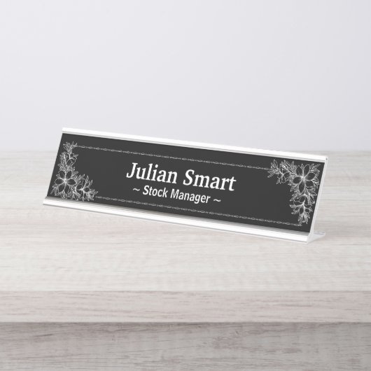 Porte-nom Pour Bureau Flore blanche avec cadre (Devant)