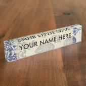 Porte-nom Pour Bureau Flore d'impression florale de fleurs bleues antiqu (Taille)