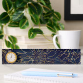 Porte-nom Pour Bureau Flore dorée et bleu Dahlia