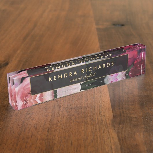 Porte-nom Pour Bureau Flores sombres romantiques (Taille)