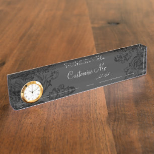 Porte-nom Pour Bureau Flourish vintage (noir) (monogramme)