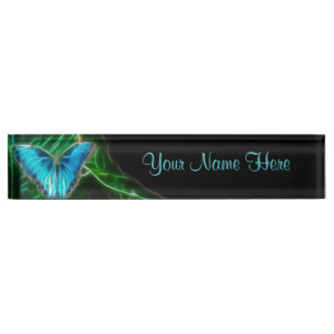 Porte-nom Pour Bureau Fractale bleue de papillon de Morpho