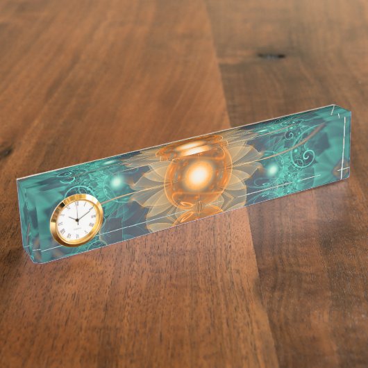 Porte-nom Pour Bureau Fractales oranges et turquoises de belle mandarine (Taille)