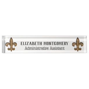 Porte-nom Pour Bureau Français Gold Fleur de Lis