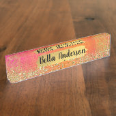 Porte-nom Pour Bureau Fuchsia Pink Orange & Gold Indian Mandala Glam (Taille)