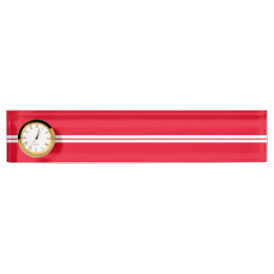 Porte-nom Pour Bureau Fun Sporty Red Sleek White Racing Stripes Horloge