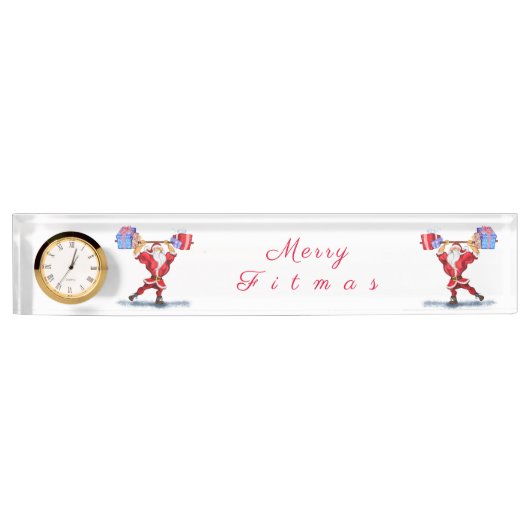 Porte-nom Pour Bureau Funky Christmas Desk Plaque Bodybuilder Santa Clau (Devant)