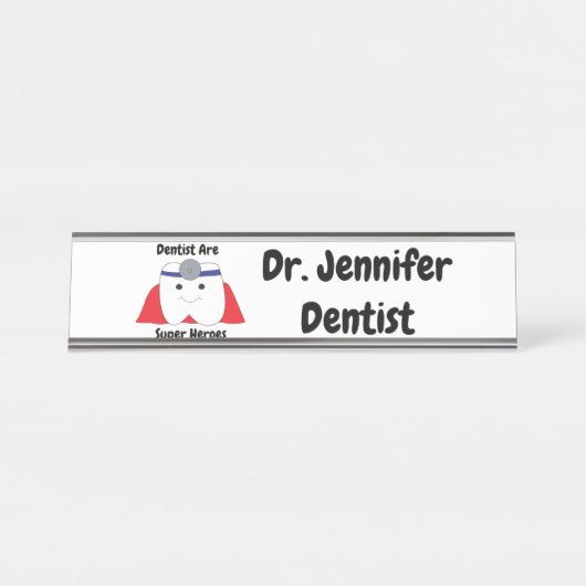 Porte-nom Pour Bureau Funky Dentist Super Hero Personnaliser (Devant)