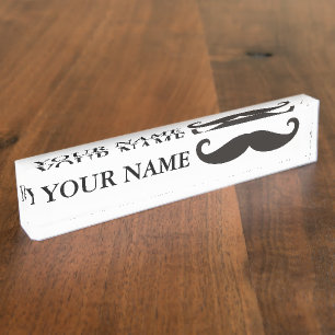 Porte-nom Pour Bureau Funny Mustache / Schnurrbart + votre texte