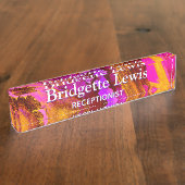 Porte-nom Pour Bureau Fuscia Wild Ink Ink Art Desk Nameplate (Taille)