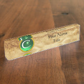 Porte-nom Pour Bureau GEM MONOGRAM, ÉMERAUDE VERT, parchemin (Taille)