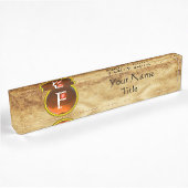 Porte-nom Pour Bureau GEM MONOGRAM, ORANGE SAPPHIRE, parchemin