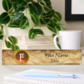 Porte-nom Pour Bureau GEM MONOGRAM, ORANGE SAPPHIRE, parchemin