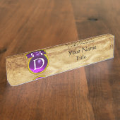 Porte-nom Pour Bureau GEM MONOGRAM, PURPLE AMÉTHYST, parchemin (Taille)