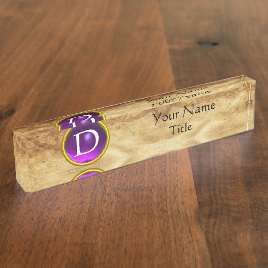 Porte-nom Pour Bureau GEM MONOGRAM, PURPLE AMÉTHYST, parchemin (Taille)