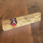 Porte-nom Pour Bureau GEM MONOGRAM, ROUGE RUBY, parchemin (Taille)