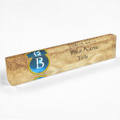Porte-nom Pour Bureau GEM MONOGRAM, SAPHIRE BLEU, parchemin