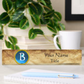 Porte-nom Pour Bureau GEM MONOGRAM, SAPHIRE BLEU, parchemin