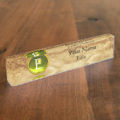 Porte-nom Pour Bureau GEM MONOGRAM, SAPHIRE JAUNE, parchemin (Taille)