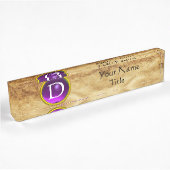 Porte-nom Pour Bureau GEMME MONOGRAMME, AMÉTHYSTE VIOLETTE, parchemin