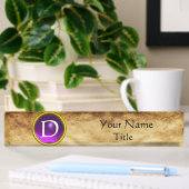 Porte-nom Pour Bureau GEMME MONOGRAMME, AMÉTHYSTE VIOLETTE, parchemin