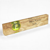 Porte-nom Pour Bureau GEMME MONOGRAMME, SAPPHIRE JAUNE, parchemin