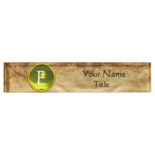Porte-nom Pour Bureau GEMME MONOGRAMME, SAPPHIRE JAUNE, parchemin