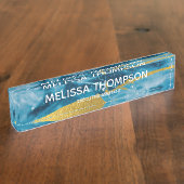 Porte-nom Pour Bureau Géode Agate Gemstone bleu et or (Taille)